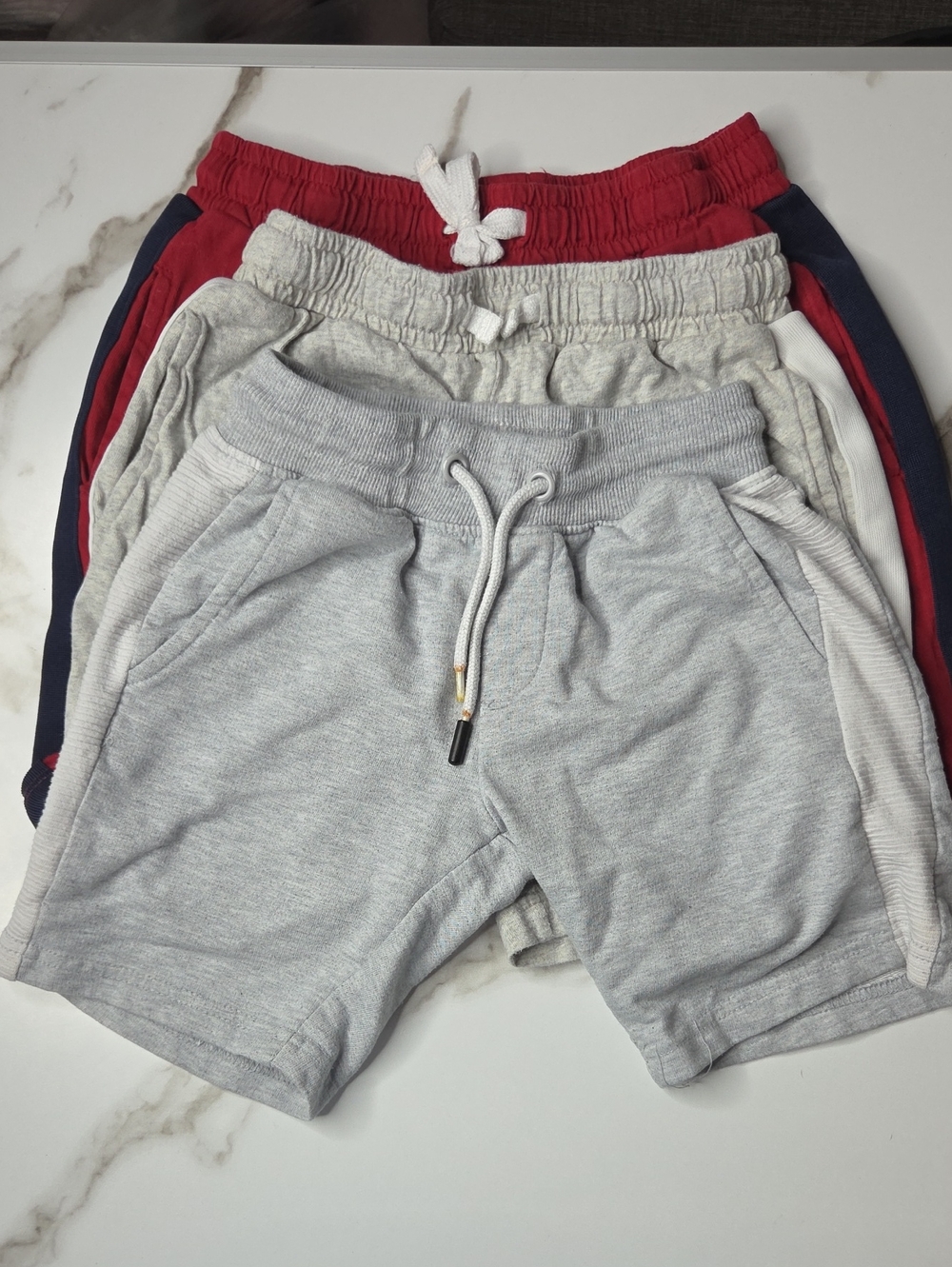 dip Kids Three-Pack Casual Drawstring Shorts in Gray, Heather Gray & Red